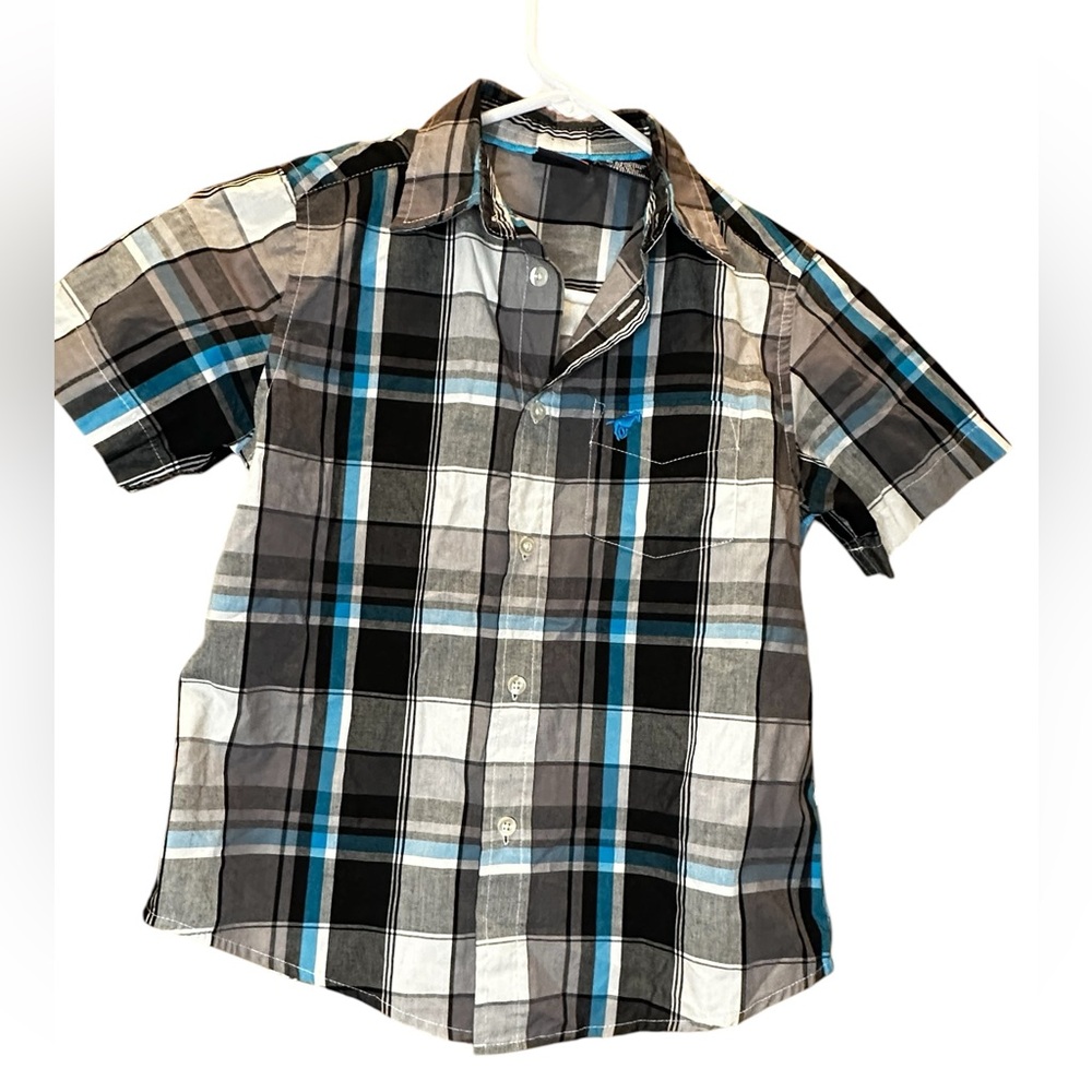 Wrangler Kids Short Sleeve Plaid Button Up Flannel Shirt Size Small 6/7